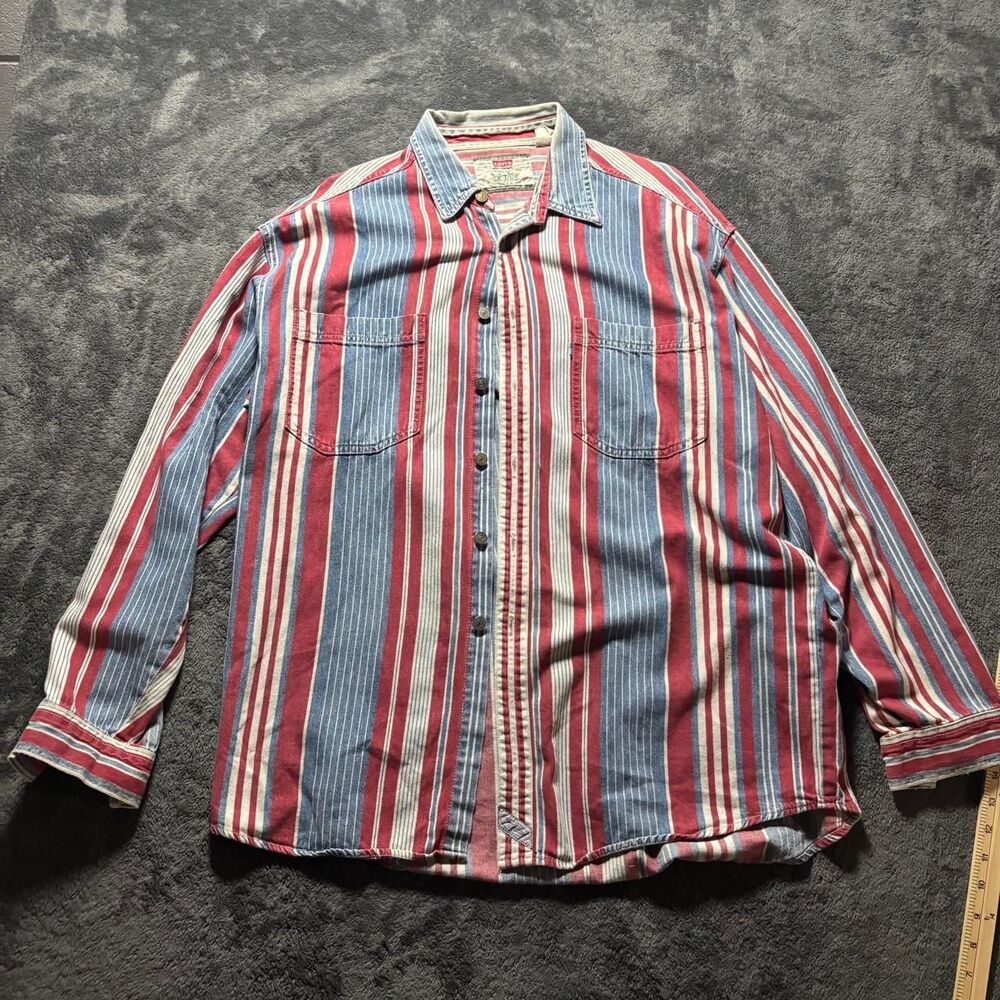 Vintage 90s Levi’s Button Up Shirt Men’s Large Green Label Striped